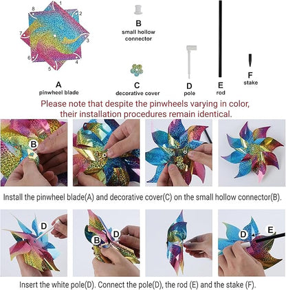 Hausse 10 Pack Reflective Pinwheels Patriotic Decorations, American Flag on Stick Wind Spinner with Stake for Independence Day, Memorial Day July of 4th Party Supplies, Scare Birds Repellent Devices
