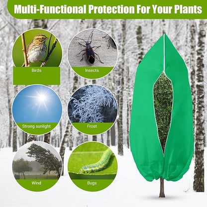 Ideal Swan 4 Pack Plant Covers Freeze Protection for Winter, Winter Plant Cover with Zipper Drawstring Frost Cloths for Outdoor Plants, Winter Tree Covers Freeze Protection (23.6" x 31.5",Green)