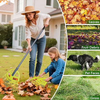 2 in 1 Garden Leaf Rake & Leaf Scoops, Adjustable Leaf Rake for Lawns with Grabber, Hand Rakes for Picking Up Leaves,Pine Needles, Gravel