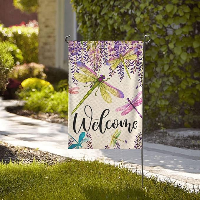 Dragonfly Garden Flag Vertical Double Sided Outdoor Yard Flags 12.5x18 Inch Burlap Banners for House Lawn