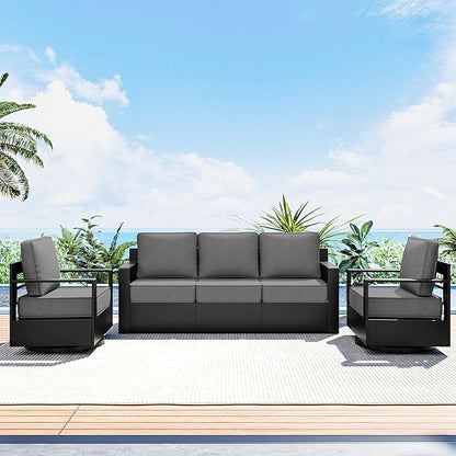 Outdoor Patio Furniture Set, 3-Piece Aluminum Patio Conversation Set All-Weather Metal Outdoor Sectional with 6 Inch Thick Cushions, Deep Setting for Garden, Outside and Porch