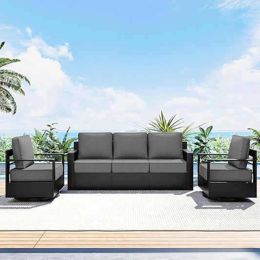 Outdoor Patio Furniture Set, 3-Piece Aluminum Patio Conversation Set All-Weather Metal Outdoor Sectional with 6 Inch Thick Cushions, Deep Setting for Garden, Outside and Porch