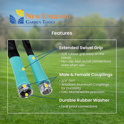 Flat Garden Hose (50 foot x 5/8 inch) Lightweight, Durable Fiber Jacket, Flexible & Kink Free, Non-Expandable Water Hose, Easy Handling in All-Weather Conditions, 700009 by New England Garden Tools