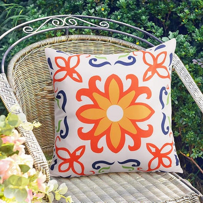 Pyonic Outdoor Waterproof Throw Pillow Covers for Patio Furniture Decorative Boho Pillow Covers 20x20 Floral Printed for Patio Tent Couch Garden Set of 4,Orange