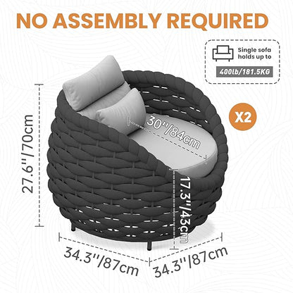 2 PCS Patio Rope Armchair: Aluminum Woven Accent Chair - Modern Garden Chair Assembled - All Weather 400lbs Outdoor Seating Porch Furniture Deck Balcony Hotel