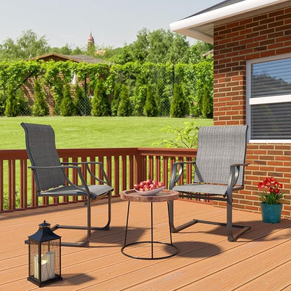 Amopatio Patio Chairs Set of 2, Outdoor Dining Chairs for All Weather, Breathable Garden Outdoor Furniture for Backyard Deck, Grey & White