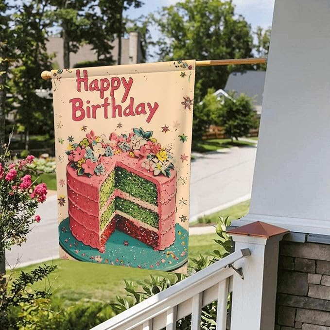 Happy Birthday Garden Flag Vertical Double Sided Outdoor Yard Flags 12.5x18 Inch Burlap Banners for House Lawn