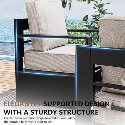 Outdoor Patio Furniture Set, 4-Piece Aluminum Patio Conversation Set All-Weather Metal Outdoor Sectional with 6 Inch Thick Cushions, Deep Setting for Garden, Outside and Porch