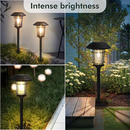 Grand patio Solar Outdoor Lights, 5 Pack, Glass Light Metal Pathway Light, Waterproof Landscape Lighting, Automatic Dusk and Dawn Sensor (Slate Gray)