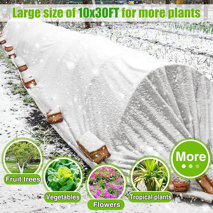 Alphatool 10 ft x 30 ft Plant Covers Freeze Protection - Thick Frost Cloths Blankets for Outdoor Plants, 1.0oz/yd² Non-Woven Fabric Floating Row Cover, Garden Covers for Raised Beds