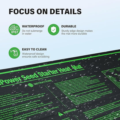 iPower 10" x 20" Durable Waterproof Seeding Heat Mat with Digital Thermometer for Providing Reliable Warmth for Indoor hydroponic Plant Germination