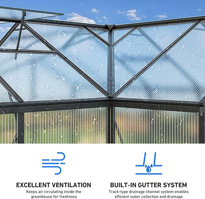 12×12FT Green Houses for Outside, Large Walk-in Greenhouses for Outdoors and Winter Garden Planting, Enhanced Aluminum Greenhouse Kit Withstands Strong Wind to Protect Vegetables or Plants