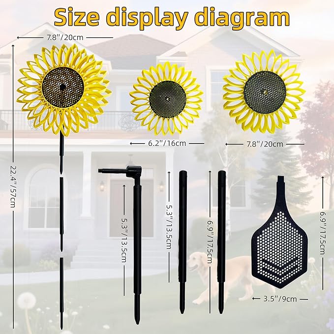 Sunflower Wind Spinner, Garden Wind Spinners, 360° Rotating Windmill, Yard Art Wind, Spinners for Yard and Garden Outdoor, Lawn Patio Decor Gifts for Garden Lovers, Yard Decor Stakes 7.6*7.6*21 In