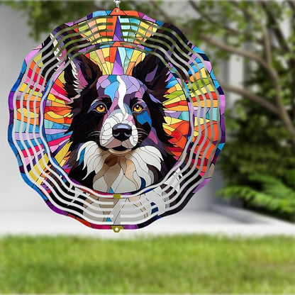 Border Collie Wind Spinner Pet Dog Memorial Gifts 3D Aluminum Metal Kinetic Hanging Wind Sculpture Spinners for Yard and Garden Indoor Outdoor Window Garden Decoration 8 Inch (Border Collie 2)