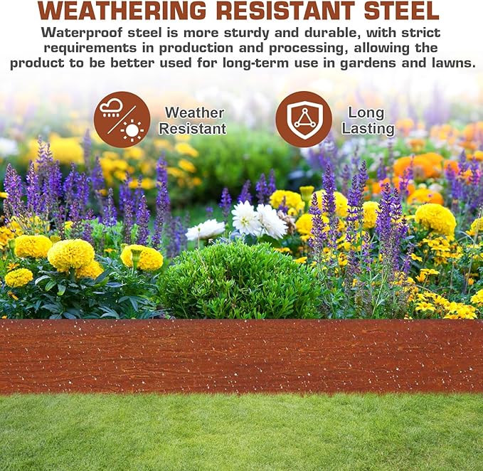 42 Inch Cor-Ten Steel Landscape Edging, 7.9 Inch Hammer in Metal Landscape Edging, Garden Edging for Lawn, Pathway, Yard