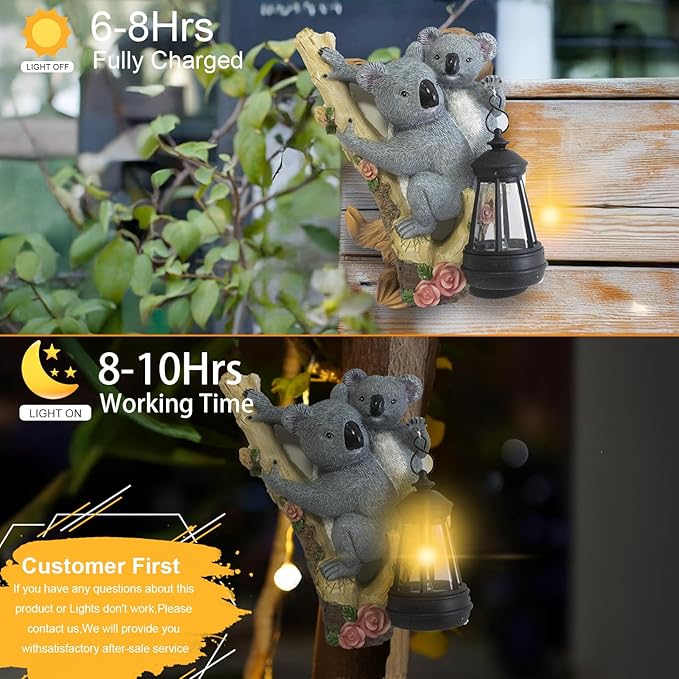 Koala Tree Hugger Garden Statue Outdoor Decorative Sculpture, Solar Lantern Outdoor Waterproof, Garden Decorations Home Patio Yard Outdoor, Relaxed Koala Gifts for Mom