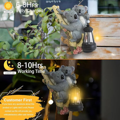 Koala Tree Hugger Garden Statue Outdoor Decorative Sculpture, Solar Lantern Outdoor Waterproof, Garden Decorations Home Patio Yard Outdoor, Relaxed Koala Gifts for Mom