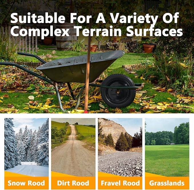 Wheelbarrow Tire 4.80/4.00-8 Flat Free Solid Tire Wheel 14.5 Inch, Replacement Heavy Duty Wheel, with 5.8" and 3.4" Bearings 3" Center Hub, fits Garden Cart, Dolly, Hand Truck, Trailer, Wagon, 1 Pcs