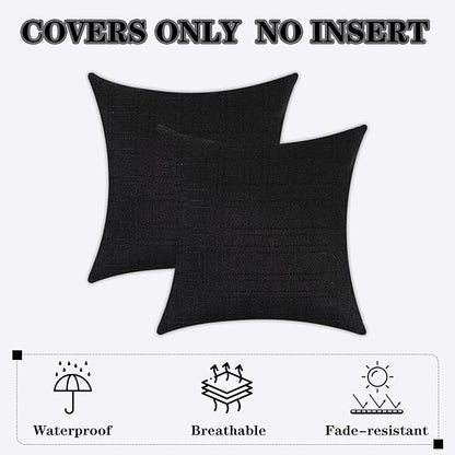 Kevin Textile Pack of 2 Outdoor Waterproof Pillow Covers Checkered Decorative Cushions Sham Throw Pillowcases Shell for Patio Tent Garden Couch Bed Sofa 22x22 Inch Black