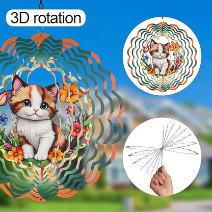 Metal Wind Spinners for Outdoor,Birthday Gifts for Women Mom Grandma, 12 Inch Cute Brown cat Wind Spinner, Kinetic Sculpture Garden Decor for Ornament Gifts