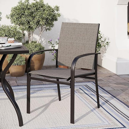 Patio Dining Set of 4, 37”Square Table with Umbrella Hole, Brown Metal Chairs x 4, Outdoor Table and Chairs for Lawn and Deck