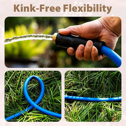 5/8" Hot/Cold Water Hose 15ft, -50℉ To 190℉ Heavy Duty,Flexible,Burst 600 Psi 3/4" Brass Fittings with Swivel Grip Handle for Outdoor,Yard, Farm, Blue