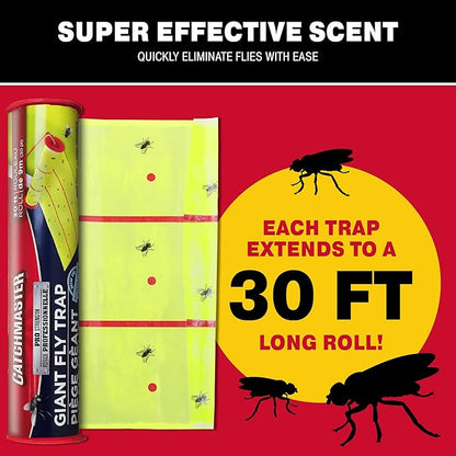 Catchmaster Giant Fly Glue Trap 1-Pack 30 Feet Each, Adhesive Fly Traps Outdoor, Sticky Bug Catcher, Bulk Flying Insect Paper Roll, Pest Control for Garage, Barn, Greenhouse & Garbage Room
