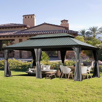 Domi 12' X 18' Hardtop Gazebo Outdoor Metal Gazebo with Galvanized Steel Double Roof Canopy, Aluminum Frame, Curtains and Netting for Patio, Deck, Garden, Grey