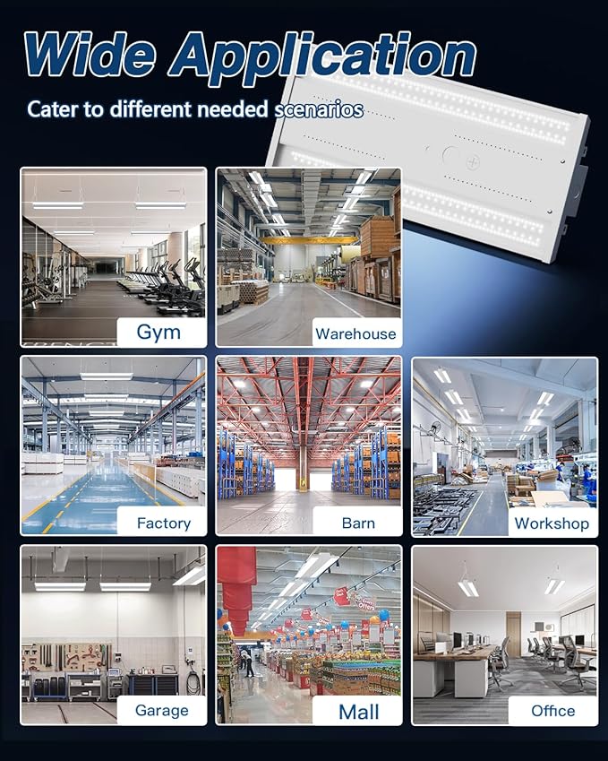 400W 4FT Linear High Bay LED Shop Lights,2-Pack of Adjustable 400W/320W/240W/100W, 60,000LM LED High Bay Lights, 150LM/W, 0-10V Dim, 120-277V, 5000K Daylight for Warehouse Workshops - UL