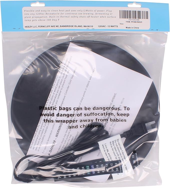 Brewing & Fermentation Heat Pad for Homebrew Beer & Wine Fermenting 120VAC 12 or 25 Watt Heating Mat: Safe for Plastic/Glass Carboy Fermentors w/Heater Temp Strips (10" - 12 Watts (Black))
