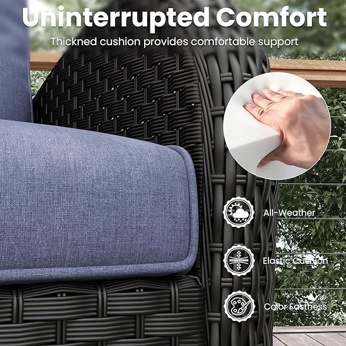 6 Pieces Patio Furniture Sets, Wicker Rattan High Back Outdoor Swivel Rocking Chairs Set with Side Table
