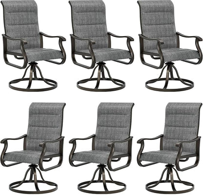 UDPATIO Patio Swivel Dining Chairs Set of 6, Outdoor Swivel Chairs High Back with All Weather Padded Textilene, Metal Rocking Frame for Lawn Garden, Dark Grey
