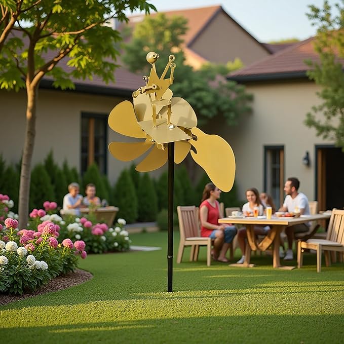 Handmade Metal Drummer Rock Band Guitar Windmill, Wind Powered Kinetic Sculpture, Garden Outdoor Wind Mill Spinner for Yard Lawn Garden Patio Rockin Art Figurine Decor (Gold-Guitar)