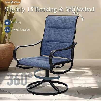 Sophia & William Outdoor Patio Chairs Set of 2, Swivel Patio Chair with Padded Textilene and Black Metal Frame, Good for Lawn Yard Garden All Weather (Blue)