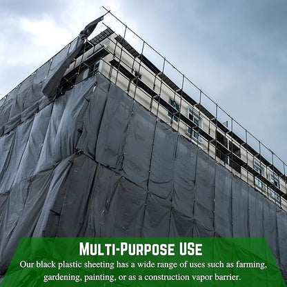 Farm Plastic Supply - Black Plastic Sheeting - 10 mil - (15' x 100') - Polyethylene Vapor Barrier Plastic Sheeting, Black Painters Tarp