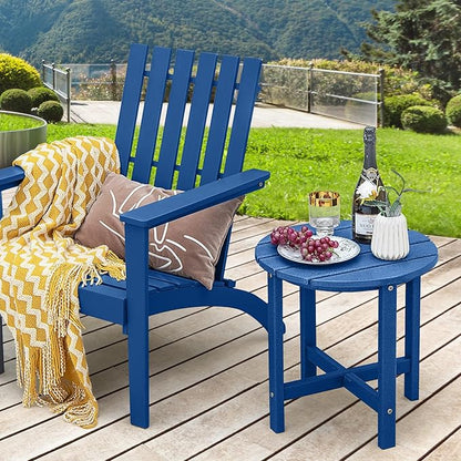 Tangkula Round Outdoor Side Table, 18 Inch Weather Resistant HDPE Adirondack Table, Outdoor Indoor Chairside End Tables, Patio Side Table for Lawn Garden Balcony Backyard, Easy Assembly (2, Navy)