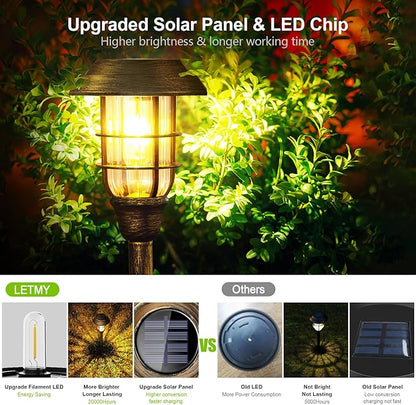 LETMY Solar Outdoor Lights, 8 Pack Bright Solar Pathway Lights Outdoor Waterproof, Up to 12 Hrs Auto On/Off Solar Garden Lights Outdoor Solar Lights for Yard Patio Walkway Driveway Pathway - Bronze