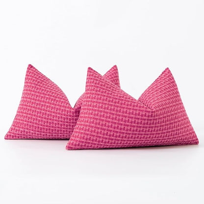 Kevin Textile Outdoor Waterproof Throw Pillow Covers Pack of 2 Valentines Day Farmhouse Decorative Cushion Covers for Garden Patio Tent Balcony Bench Couch Sofa 12x20 Inch, Hot Pink