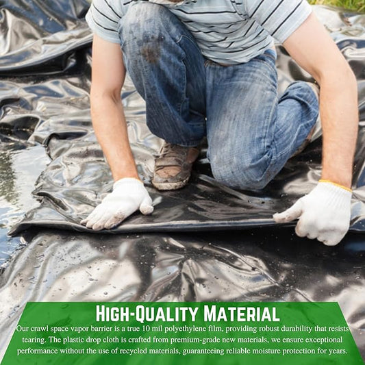 Farm Plastic Supply - Crawl Space Vapor Barrier - 10 Mil - Black Vapor Barrier, Thick Plastic Sheeting, Heavy Duty Polyethylene Film, Drop Cloth Covering for Crawlspace, Basement (5' x 100')