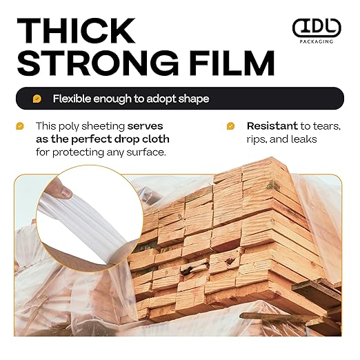 Plastic Sheeting 6 mil, 20' x 100' (2000 sq. ft.) - Semi-Clear Thick Plastic Covering for Construction & Painting - Durable LDPE Film Roll - Plastic Rolls Heavy Duty Outdoor by IDL Packaging
