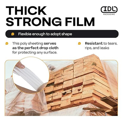 Plastic Sheeting 4 mil, 20' x 50' (1000 sq. ft.) - Thick Semi-Clear Plastic Sheeting for Painting or Construction - LDPE Film Roll - Heavy Duty Plastic Sheeting for Drop Cloth by IDL Packaging