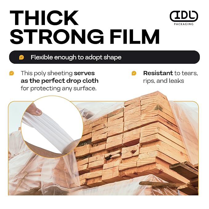 Plastic Sheeting 4 mil, 8' x 50' (400 sq. ft.) - Thick Semi-Clear Plastic Sheeting for Construction, Painting, Slide&Slip - LDPE Film Roll - Heavy Duty Thick Polyethylene Rolls by IDL Packaging