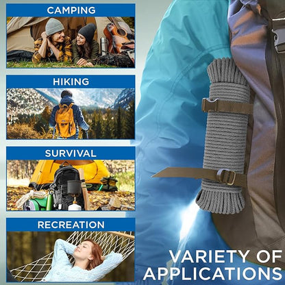 TECEUM Cotton Rope 3/16” (5 mm) – 100 FT – Strong All-Purpose Braided Rope – Natural Cotton – for Crafting, Сamping, Clothes Line, DIY, Indoor & Outdoor Use – Gray