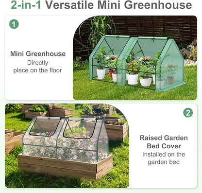 Aoodor 6 x 3 x 3 ft Mini Greenhouse with 2 Zipper Doors, Water-Resistant, UV-Protected for Flowers, Vegetables, and Herbs, Includes 3 Covers