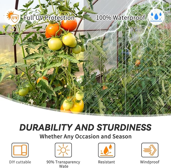 12' x 25' Greenhouse Plastic Film Sheeting Cover 6 Mil Thickness, Clear Greenhouse Cover Polyethylene Plastic UV Resistant Anti-drip, Anti-Fog for Farms, Agriculture, Garden, Farm Plastic Cover