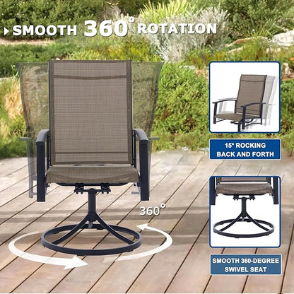 Patio Swivel Chairs Set of 4, Outdoor Swivel Chairs with Armrest, High Back Patio Chair with Metal Frame, All-Weather Outdoor Dining Chair for Deck, Porch and Lawn, Mocha