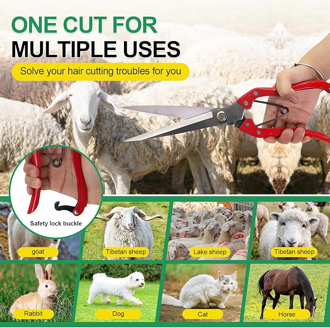 Manual Wool Shearing Shear Stainless Steel Trimming Scissor Long blades Multifunctional garden shears Craft Scissors with spring Red