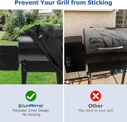 SunPatio Grill Cover for Traeger 20 Series, Heavy Duty Waterproof Wood Pellet Smoker Cover, Compatible with Junior, Tailgate & Recteq 340 Grills, All Weather Protection Full Length Barbecue Protector