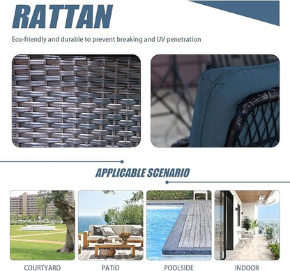 Patio Furniture Set Swivel Rocker, Outdoor Patio Chairs, 3 Piece Suit Porch Furniture Rocking Set, Backyard and Garden Rocker Rattan Chair, with Thickened Cushions and Glass Coffee Table(Navy)