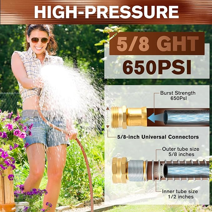 Short Leader Garden Hose 5/8" x 6ft, No Kink Lightweight Water Hose, Hybrid Rubber, Heavy Duty, 650 Burst PSI, Female to Female Fittings